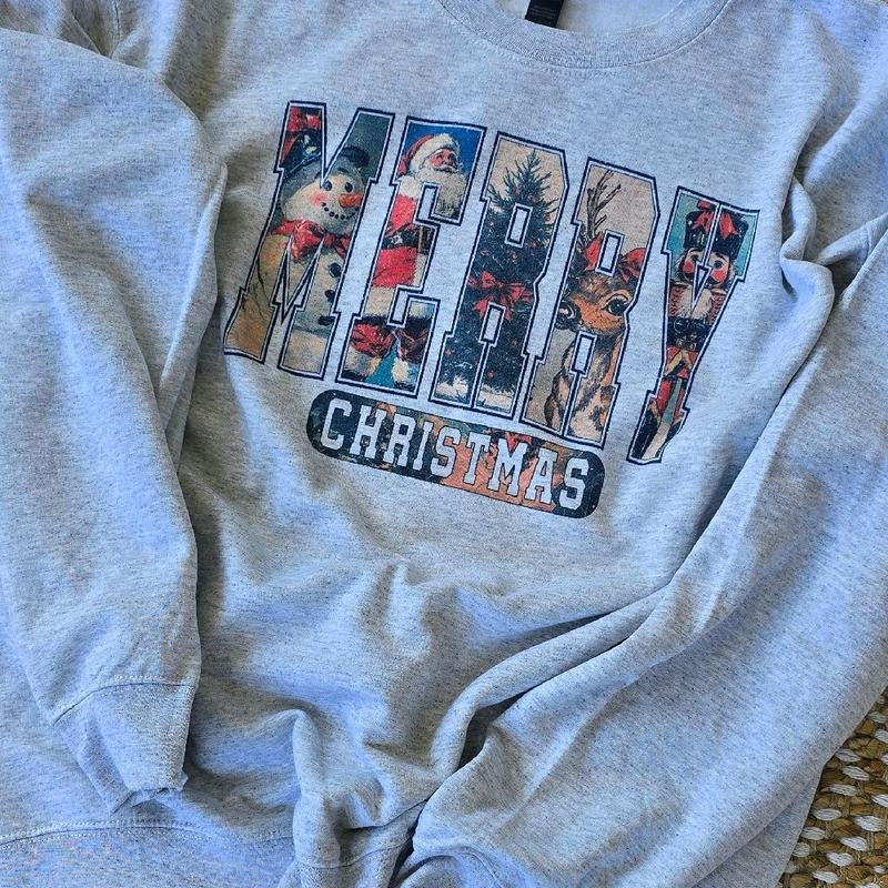 Vintage Merry Christmas Cozy winter Sweatshirt or Tee Hoodie | HypeDripTees.com