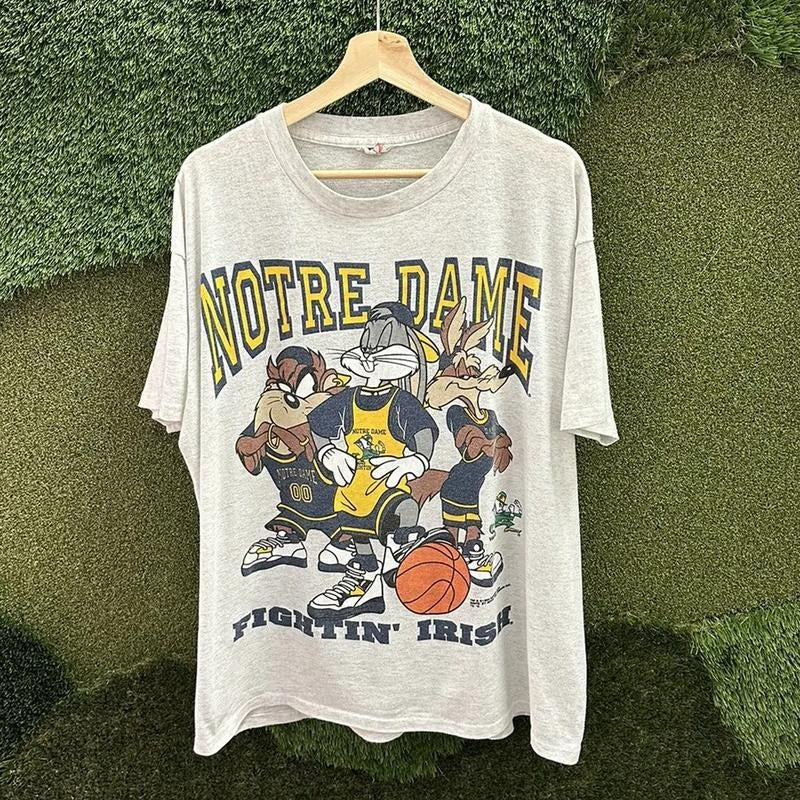 Vintage N0tre Dame Fighting Irish L00ney Tunes T-shirt Classic Cotton Menswear Top Embroidered Hoodie Sweatshirt