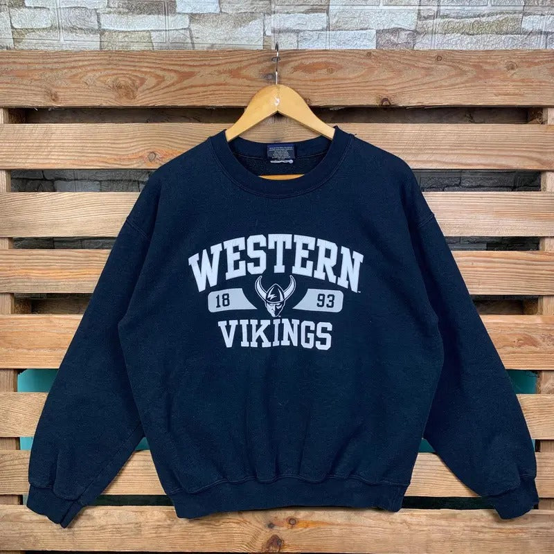 Vintage Ncaa Western Vikings Sweatshirt Western Crewneck Jumper Vikings Pullover Sweater Western Vikings Logo Print...
