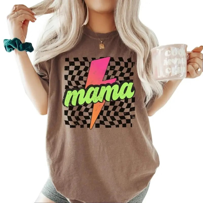 Vintage Neon Mama T-Shirt, Unisex Cotton For Men, Casual Polyeste Crewneck Shortsleeve Hoodie, Sweatshirt | HypeDripTees.com