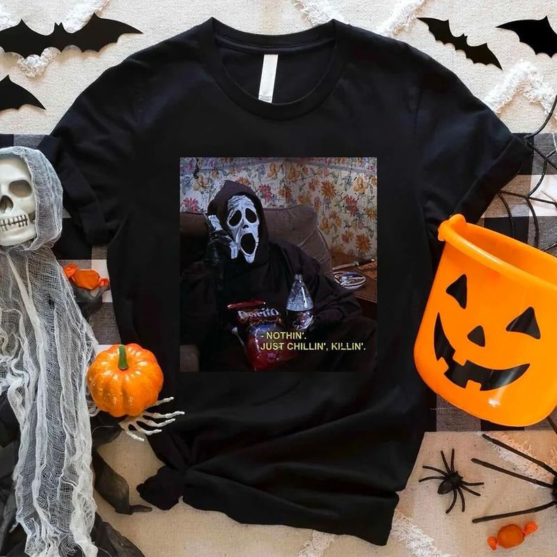 Vintage Nothin' Just Chillin' Killin' Shirt, Funny Halloween Sweatshirt, Halloween Shirt, 90s Halloween Shirt, Halloween...