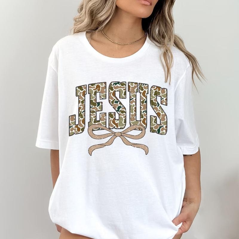 Vintage Oldschool Camo Jesus Coquette Bow Shirt, Camouflage Coquette Old Camo Jesus Christian Tee, Camo Bible Verses...