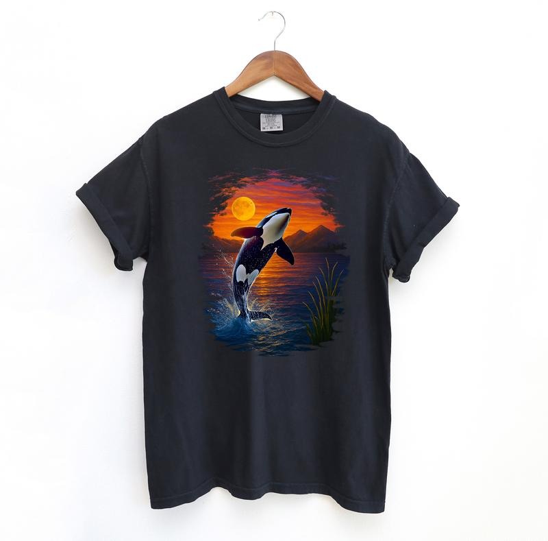 Vintage Orca Sunset Comfort Colors Shirt, Orca Midnight Vintage Style Graphic Shirt, Retro Whale Tshirt Hoodie, Sweatshirt