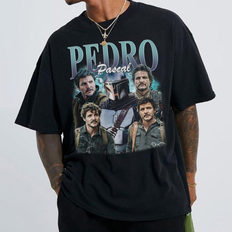 Vintage Pedro Pascal Blue Shirt, Pedro Pascal Tribute Celebrity Shirt, Pedro Pascal Fans Gift, Clothing Casual Fabric...