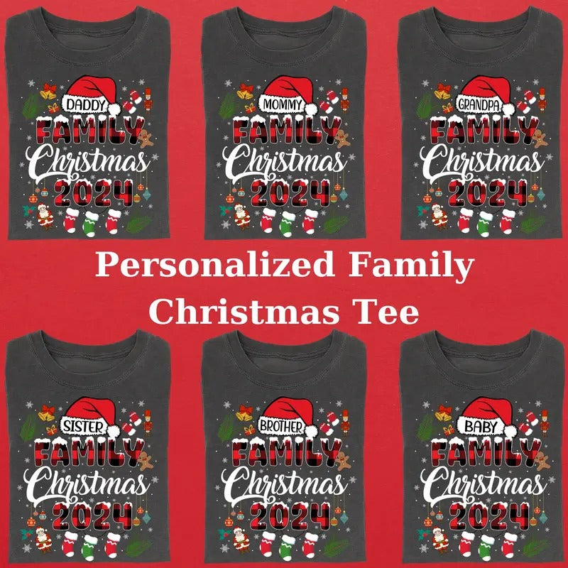 Vintage Personalized Christmas Family Graphic Tee - Custom Name Matching Family Xmas Shirt
