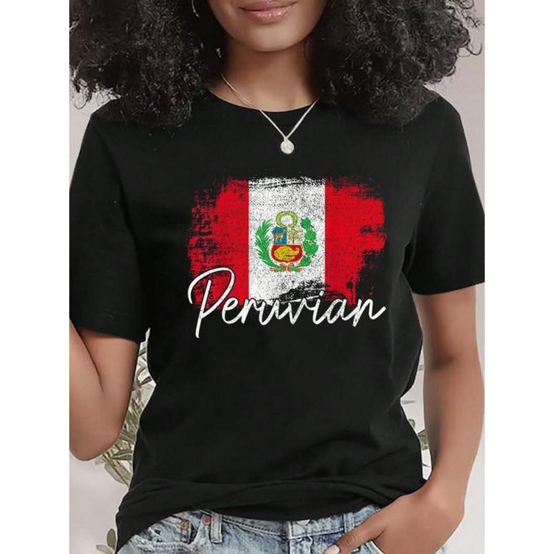 Vintage Peru Flag Peru Flag Pride 2025 Fun Graphic Print Peru Gift Cotton T-Shirt Hoodie, Sweatshirt | HypeDripTees.com