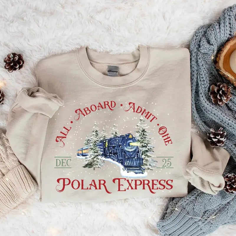 Vintage Polar Express Sweatshirt, All Abroad Admit One Shirt, Retro Christmas Sweater, Merry Christmas Hoodie, North Pole...