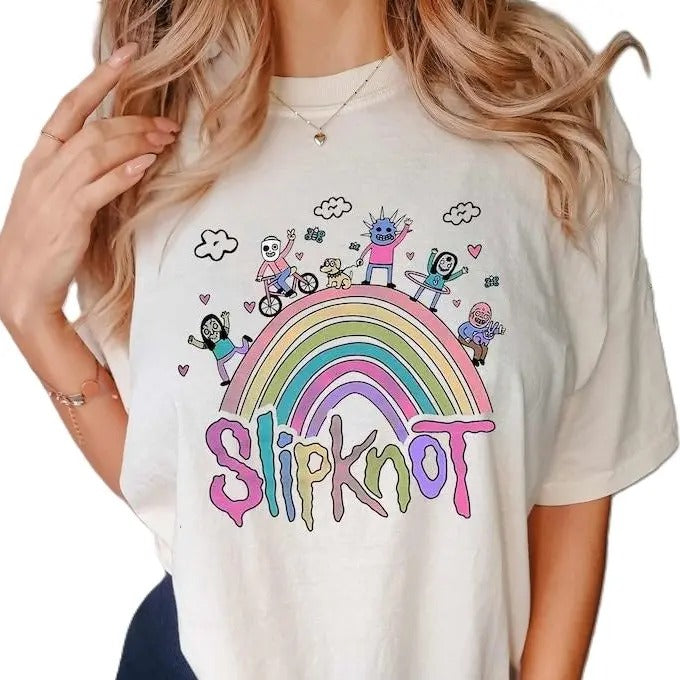 Vintage Rainbow the Slipknot Band Shirt, Slipknot 90s Records Rock T-shirt, Vintage 90s style top clothing, Unisex...
