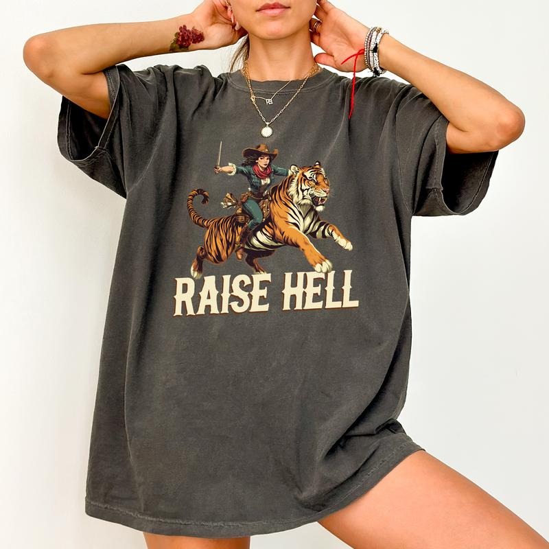 Vintage Raise Hell Comfort Colors Shirt, Retro Feminine Rage T-shirt, Feminist Clothing, Retro Tiger Women Graphic Tee,...