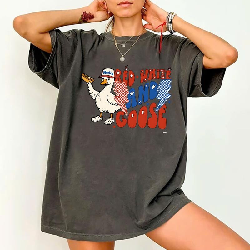 Vintage Red White and Goose T-Shirt, Funny 4th of July Tee, Patriotic Goose T-Shirt, Retro USA T-Shirt, Independence Day...