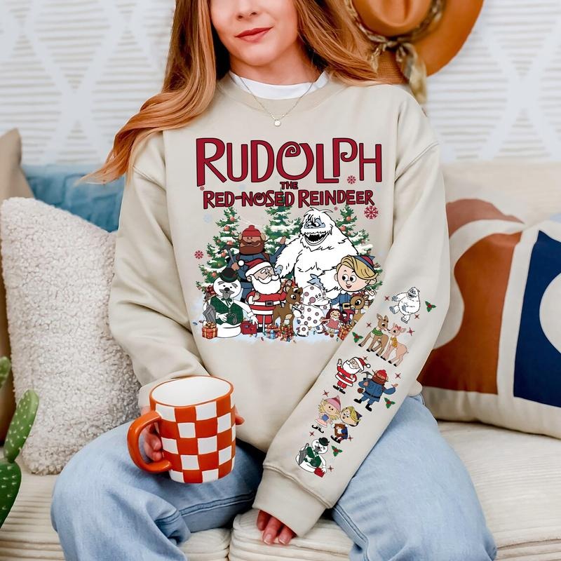 Vintage Rudolph Christmas Sweatshirt Print On Sleeve, Retro Christmas Shirt, Red Nosed Reindeer Sweatshirt, Cute...