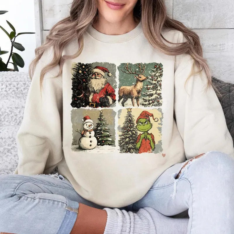 Vintage Santa Claus Merry Christmas Sweatshirt , Retro Christmas Shirt, Funny Christmas Tee, Women Xmas Shirt Hoodie