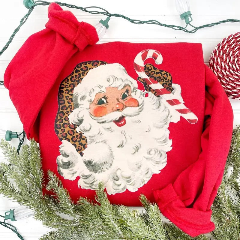 Vintage Santa Leopard Print Sweatshirt T-Shirts, Hoodie | HypeDripTees.com