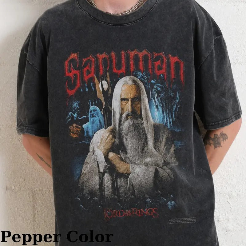 Vintage Saruman Graphic Tee - The Lord of The Rings Movie Shirt - Middle Earth - J.R.R. Tolkien - Istari - Wizards for Men