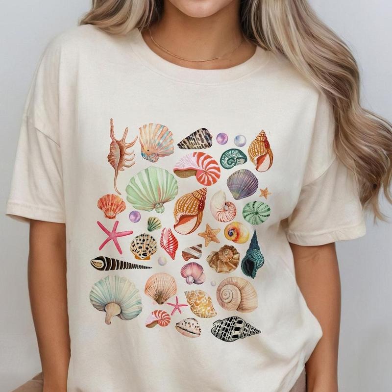 Vintage Seashells Shirt, Ocean Animal Shirt, Sea Shell Shirt, Gift For Her, Cute Ocean Life Shells T-shirt, Beach Shirt,...