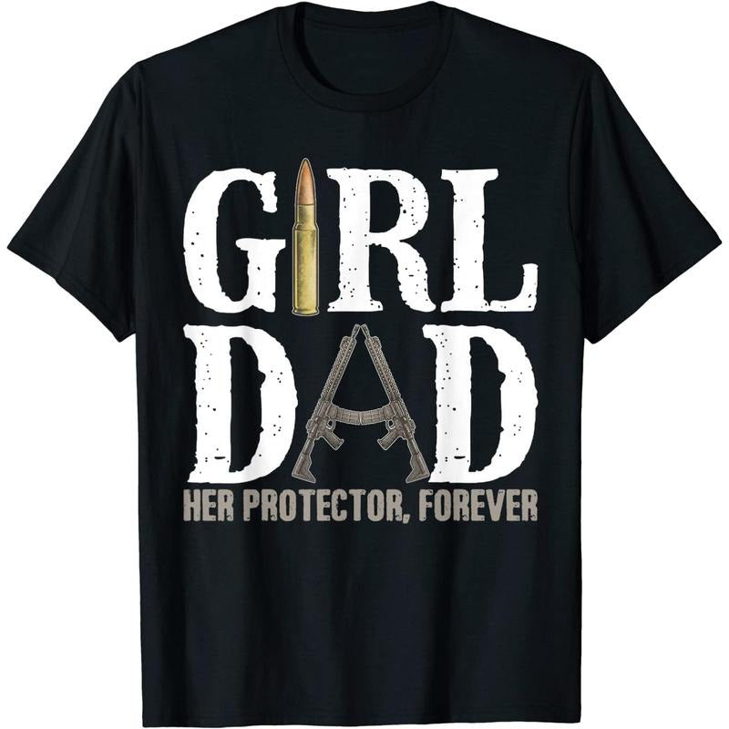 Vintage Simple Printed "Girl Dad Her Protector Forever" Cotton Short Sleeve ZOCAVIA Mens Casual T-Shirt for Men Women...