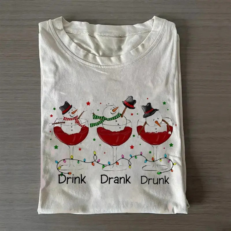 Vintage Snowman Drink Drank Drunk Graphic Tee - Funny Drinking Christmas Shirt - Merry Christmas - Santa Claus -...