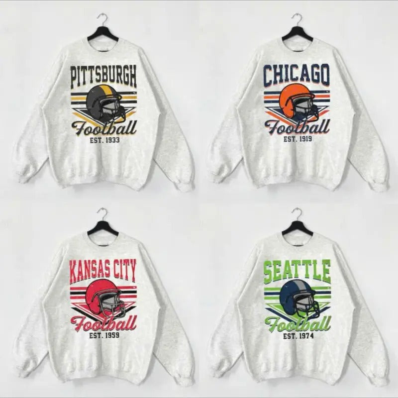 Vintage Striped All Team Football Ash Grey Sweatshirt, Football Crewneck Sweatshirt, Football Sweatshirts T-Shirts, Hoodie