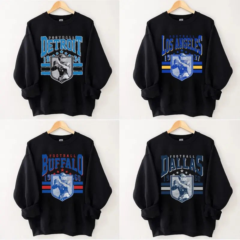 Vintage Style All Teams Football Sweatshirt for Men and Women, Classic Cotton Embroidered Shirt