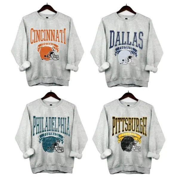 Vintage Sweatshirt All Teams Football, Cincinnati Football, Kansas City Football, Philadelphia Football, Dallas Football,...