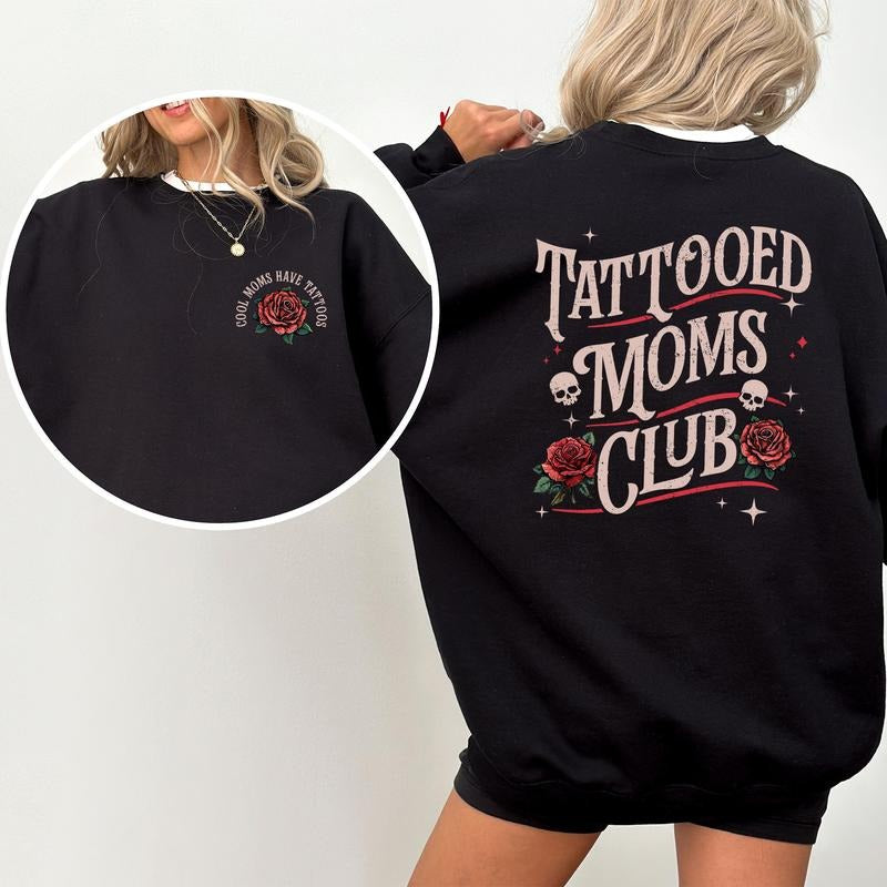 Vintage Tattooed Moms Club Sweatshirt, Retro Cool Moms Have Tattoos Crewneck, Inked Moms Club Long Sleeved Pullover, Emo...