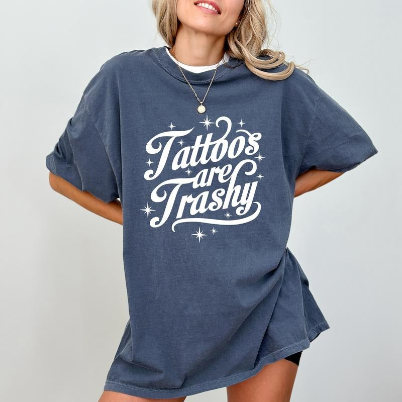 Vintage Tattoos Are Trashy Shirt, Retro Tattoos Are Trashy Tee, Tattoos Are For Idiots Graphic Printed Tee, Funny Gift...