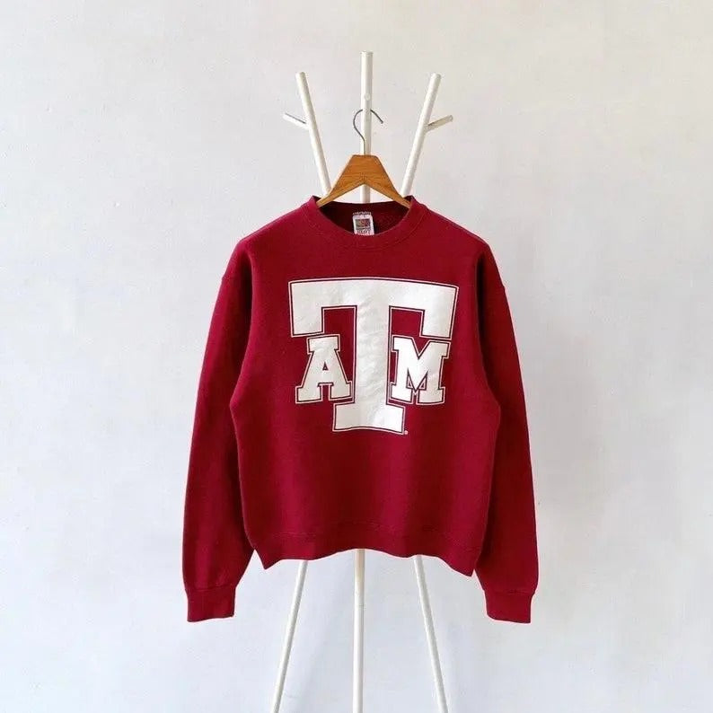 Vintage Texas A&M University Aggies Sweatshirt - 100% Cotton - Available in Multiple Sizes - Pullover Menswear Hoodie...