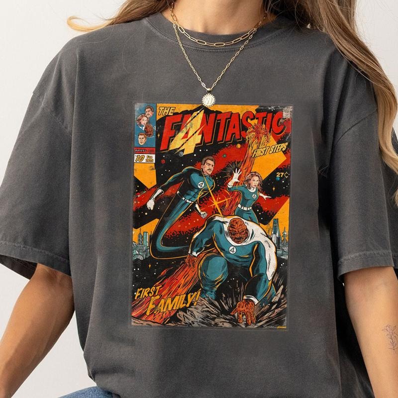 Vintage The Fantastic Four First Steps Superhero Movie Streetwear Classic Graphic Unisex Short Sleeve T-Shirt Hoodie,...