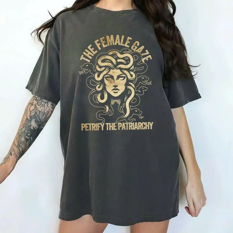 Vintage The Female Gaze Petrify the Patriarchy T-Shirt, Feminist Graphic Tee, Girls Power Unhinged Tees, Women...