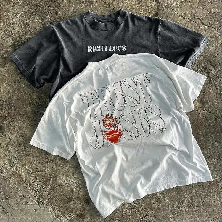 Vintage Trust Jesus Graphics Printed Cotton T-Shirt graphic  tee Crewneck Menswear Hoodie, Sweatshirt | HypeDripTees.com