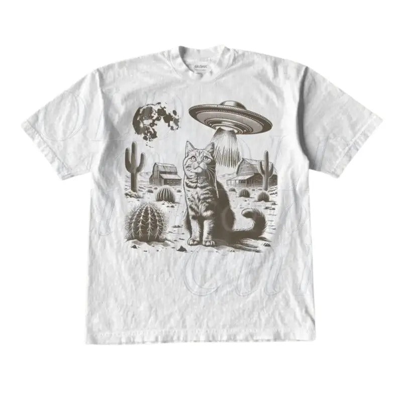 Vintage Ufo Western Cat Shirt, Retro Cat T-Shirt, Retro 90s Western TShirt, Rodeo Shirt, Wild West Kitten Shirt, Cat...