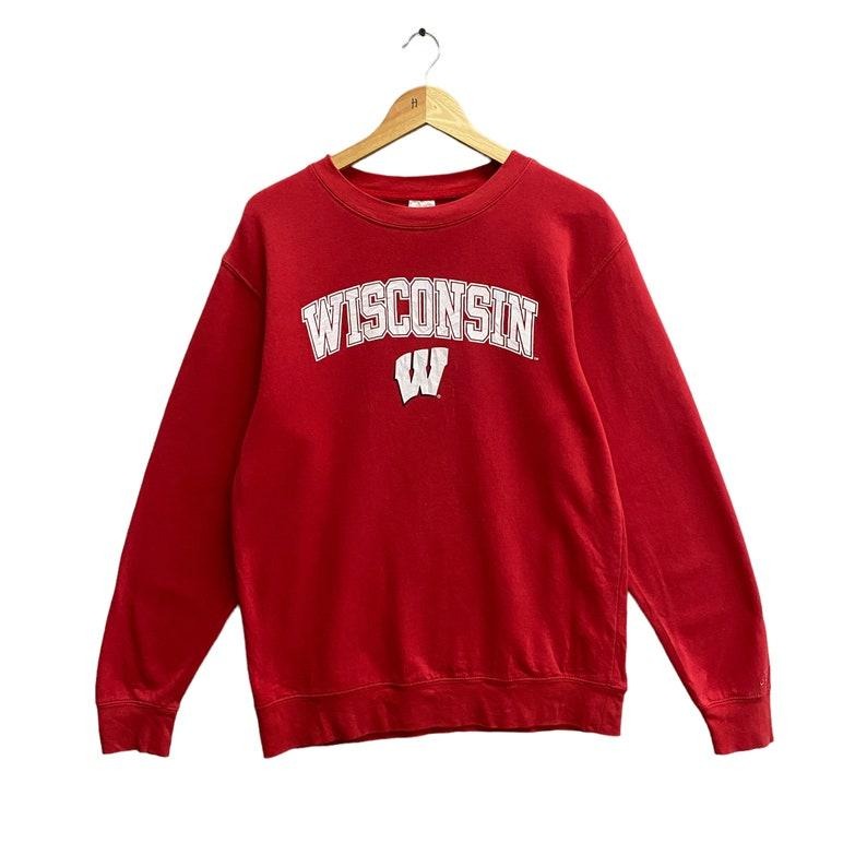 Vintage University Wisconsin Sweatshirt Wisconsin Crewneck Wisconsin Badgers Sweater Pullover Wisconsin Badgers Print...