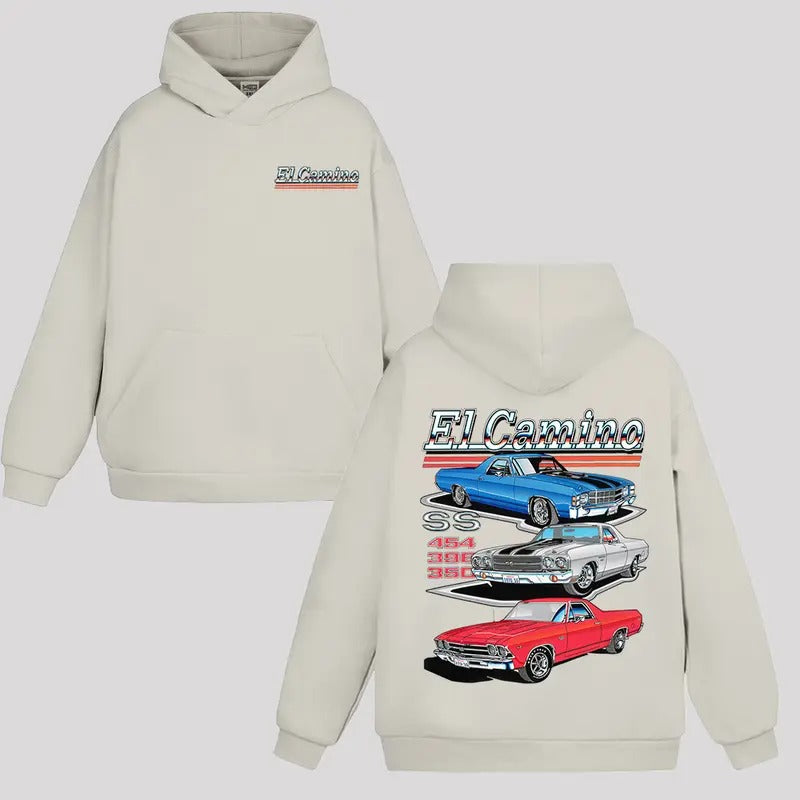Vintage Vibe 2 Sides Chevy El Camino Hoodie Men's Cotton Hoodie Old School Sweatshirt Gift for Him Classic Car Casual...