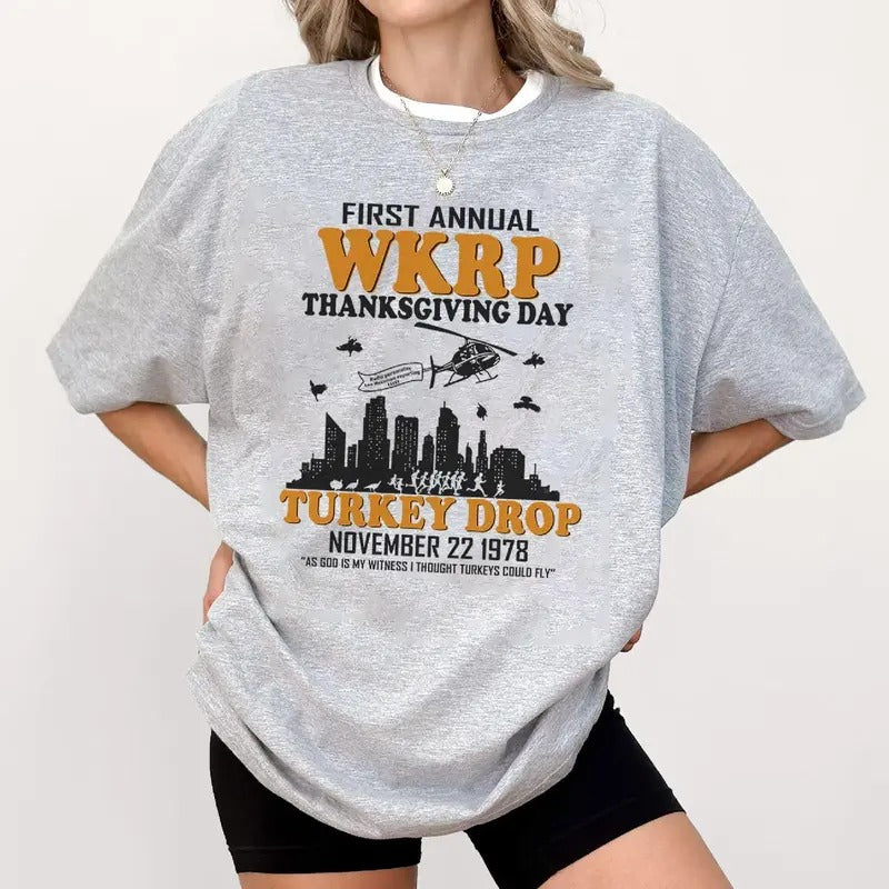 Vintage WKRP in Cincinnati Movie Tee, First Annual WKRP Thanksgiving Day Turkey Drop T-Shirt Hoodie, Sweatshirt