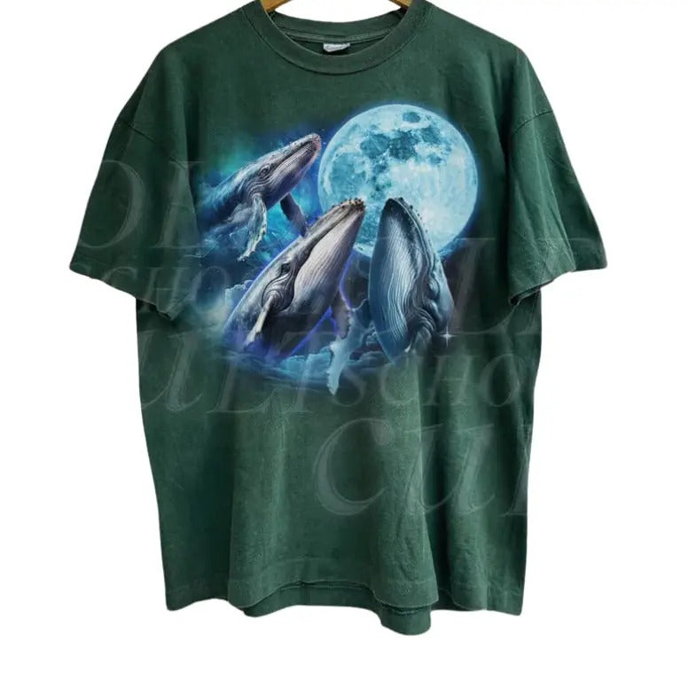 Vintage Whale Moon Graphic T-shirts, Retro Ocean Sea Life Tshirt, Whale Wild Life Lovers, meme, Ocean Lovers, Oversized...