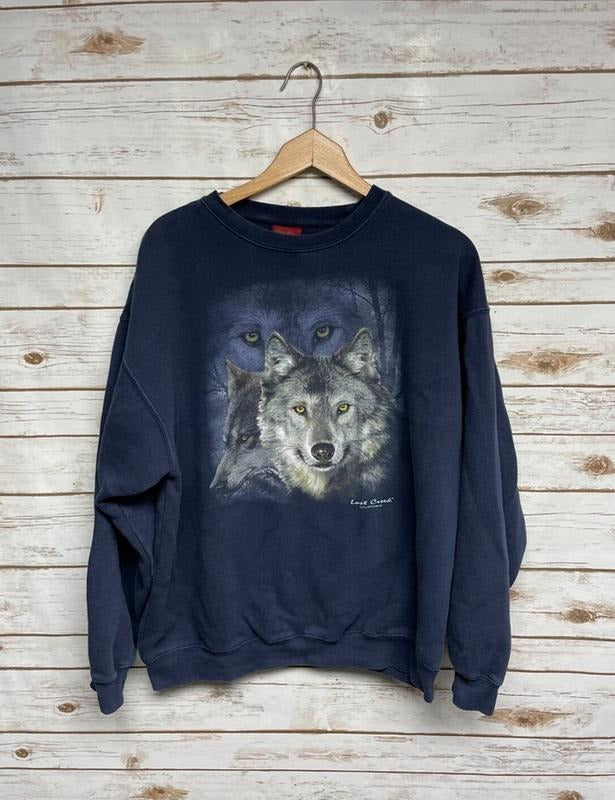 Vintage Wolf crewneck sweatshirt Wolves crew neck sweatshirt lone wolf animal print outdoor nature scene sweatshirt...