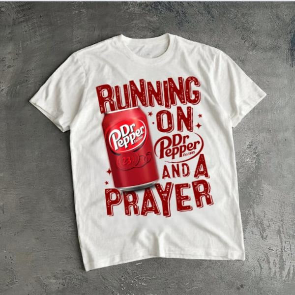 Vintagge Running On Dr. Pepper And A Prayer Dr Pepper T-Shirt, King Of Bevarages Casual Graphic Cotton Tee Gift For Men...