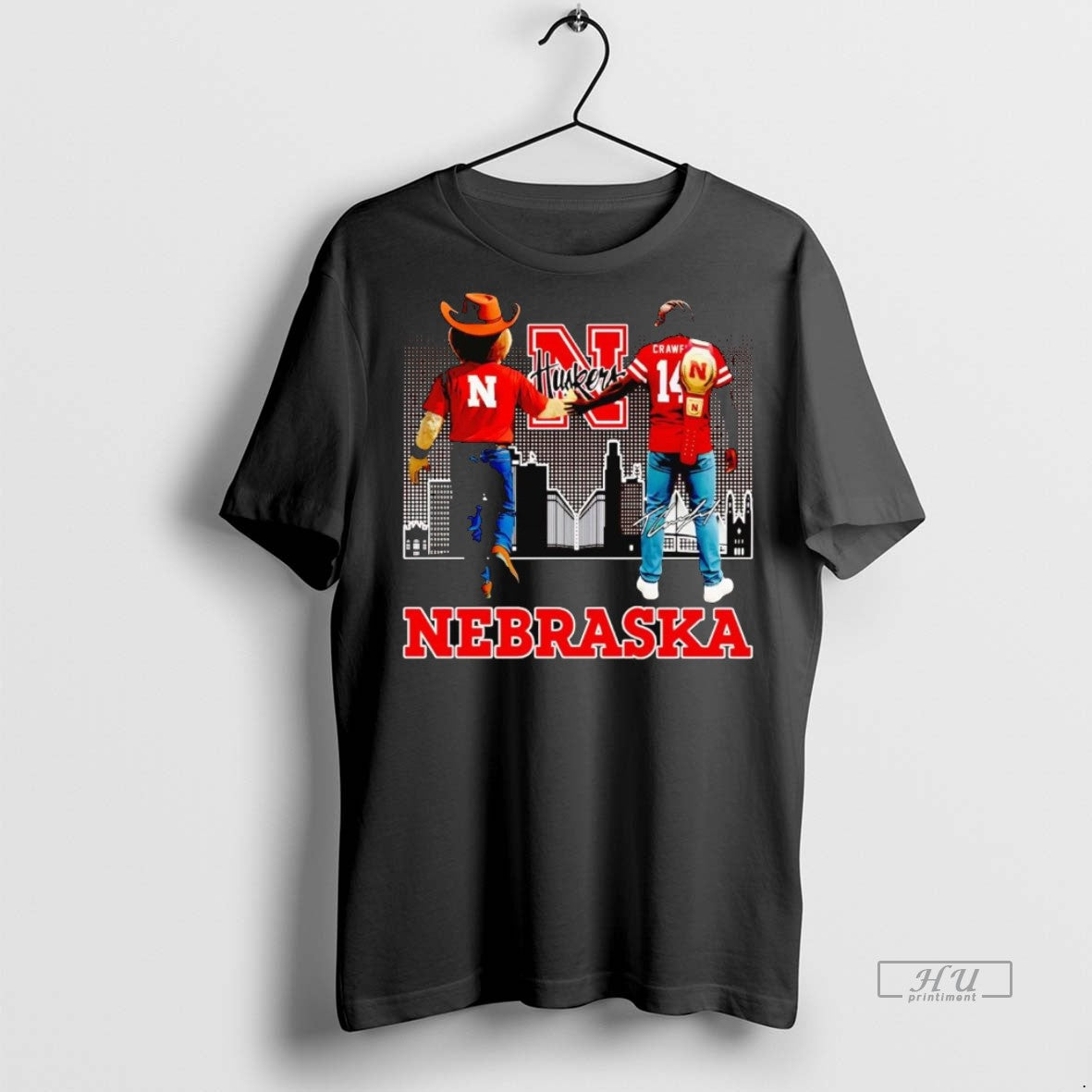 Viral Nebraska Cornhuskers Crawford And Mascot Skyline Signature Tee Shirt Sweater