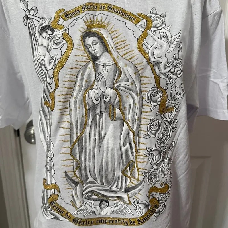 Virgencita changing colors t-shirt White Cotton Hoodie, Sweatshirt | HypeDripTees.com