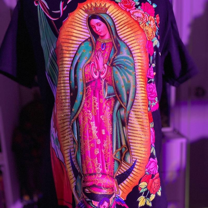 Virgencita neon  T-shirts Cotton Slim-fitting Black Comfort Hoodie, Sweatshirt | HypeDripTees.com