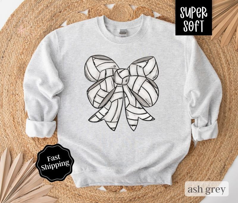 Volleyball Bow Sweatshirt, Game Day Volleyball Crewneck, Womens Sweatshirt, Fall Sweaterstyle{n002}2 T-Shirts, Hoodie