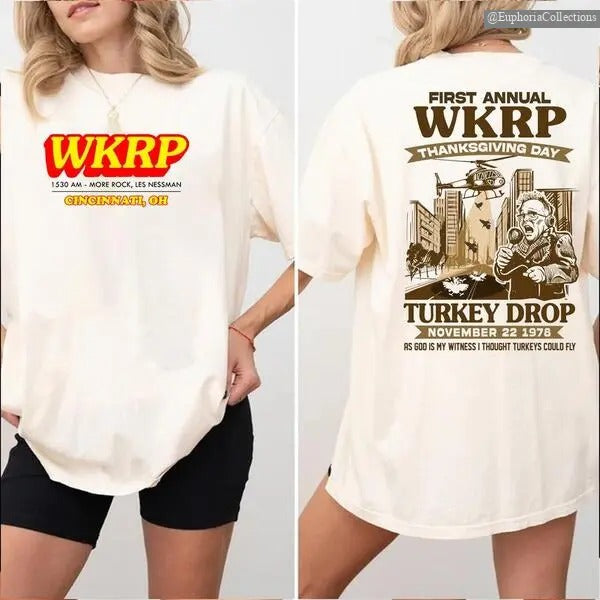 WKRP First Annual Thanksgiving Day WKRP Turkey Drop Shirt, Sweater, Hoodie, In Cincinnati Movie Sweater, Drop Turkey Tee...