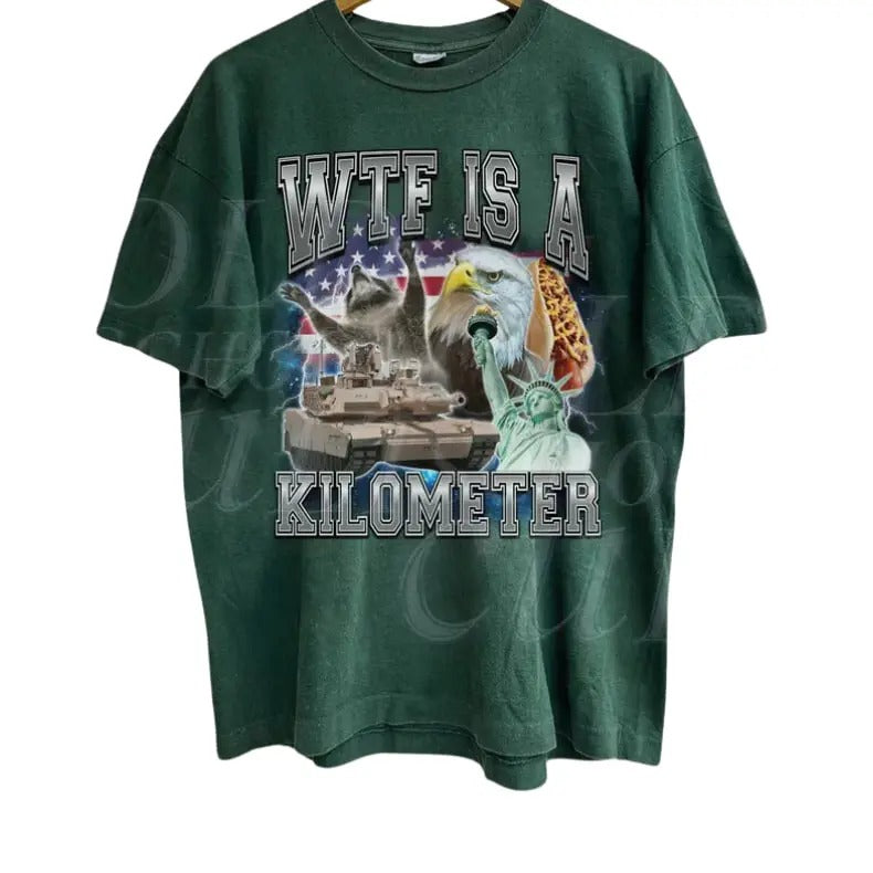 WTF Is A Kilometer Meme Retro Vintage Graphic Shirt, Funny Meme USA Vintage Graphic T-Shirt, Weird Gifts, 90s Graphic T-Shirt, Trendy Funny America Shirts Menswear Top