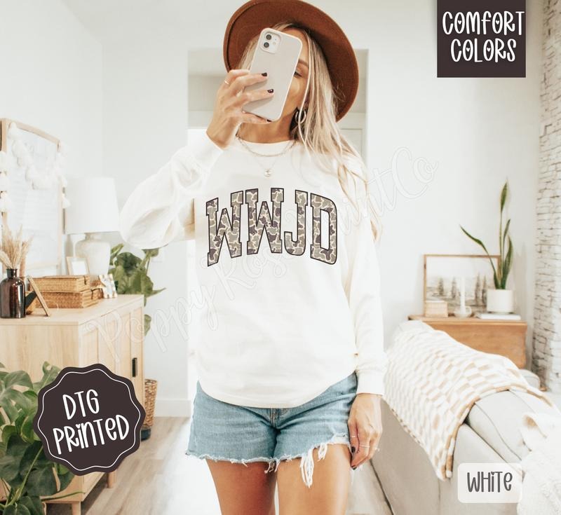WWJD Comfort Colors Long Sleeve T-Shirt, Cute Women's Religious Tee Hoodie, Sweatshirt | HypeDripTees.com