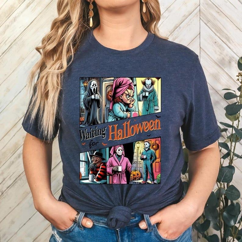 Waiting For Halloween T-Shirt, SweatShirt, Retro Horror Characters Halloween Shirt, Halloween Sweatshirt, Unisex Classic...