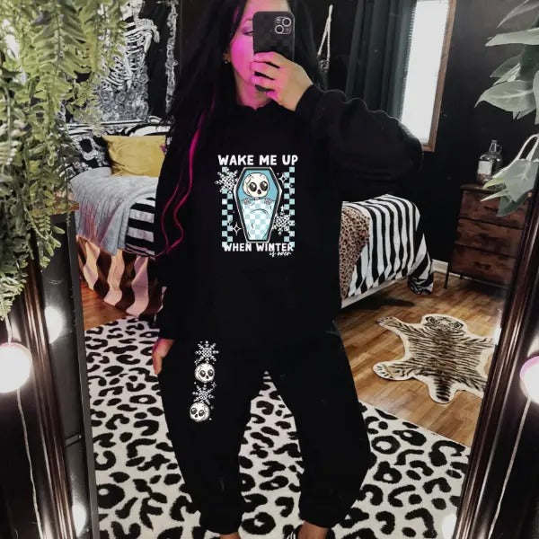 'Wake Me When Winter Is Over' Mix & Match Sweatpants Set, Long Sleeve Crewneck, Hoodie, T Shirt, Goth Pullover, Skulls...