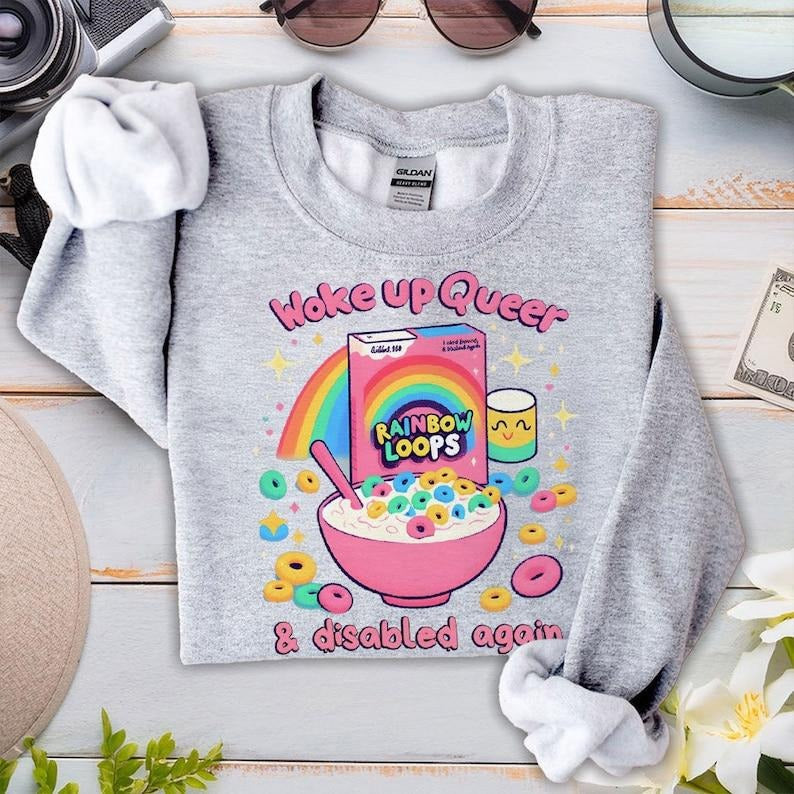 Wake Up Queer Pride T Shirt Hoodie Sweater- Rainbow Loops & Funny LGBT Design - Pride Month- LGBT Rainbow Pride Tee-...