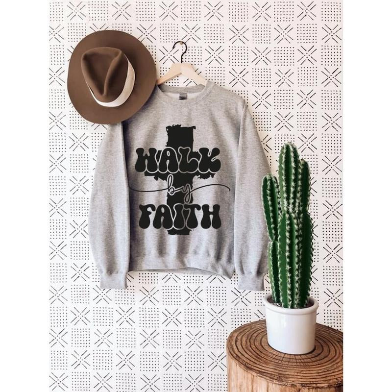 Walk By Faith Hoodie, Religious Sweater, Church Sweatshirt, Christian T-shirt, Christian Gift, Oversized Sweatshirt,...