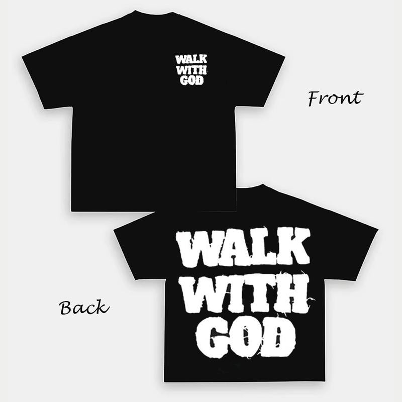 Walk With God Hip Hop Streetwear T-Shirt Unisex Y2k Clothing Vintage Graphic Tees Top Oversized Hoodie, Sweatshirt