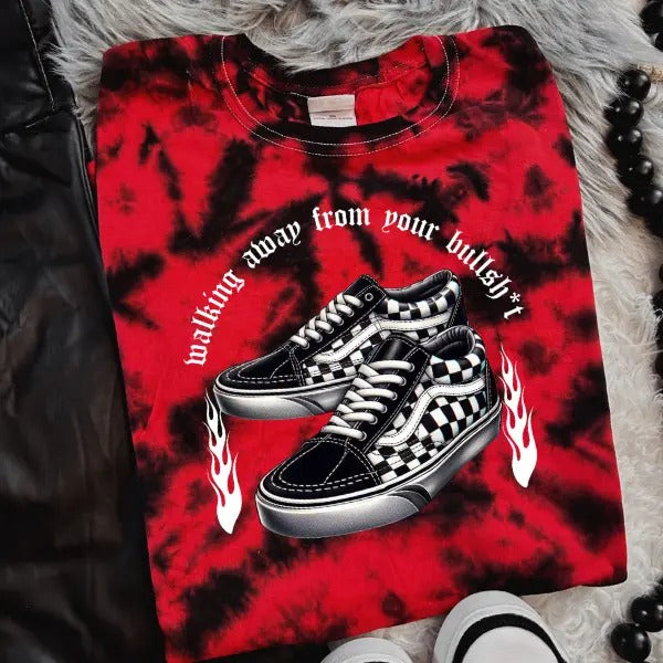 Walking Away From Your Bullsh*t' Red & Black Tie Dye Crewneck Sweatshirt, T Shirt, or Hoodie Pullover , Alt, Grunge,...
